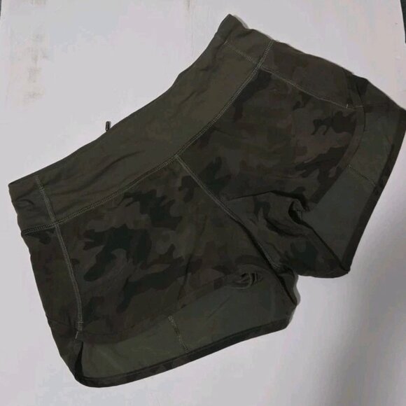 Lululemon Shorts Women 4 Camouflage Speed Up Running Yoga 3" Inseam - Picture 1 of 4